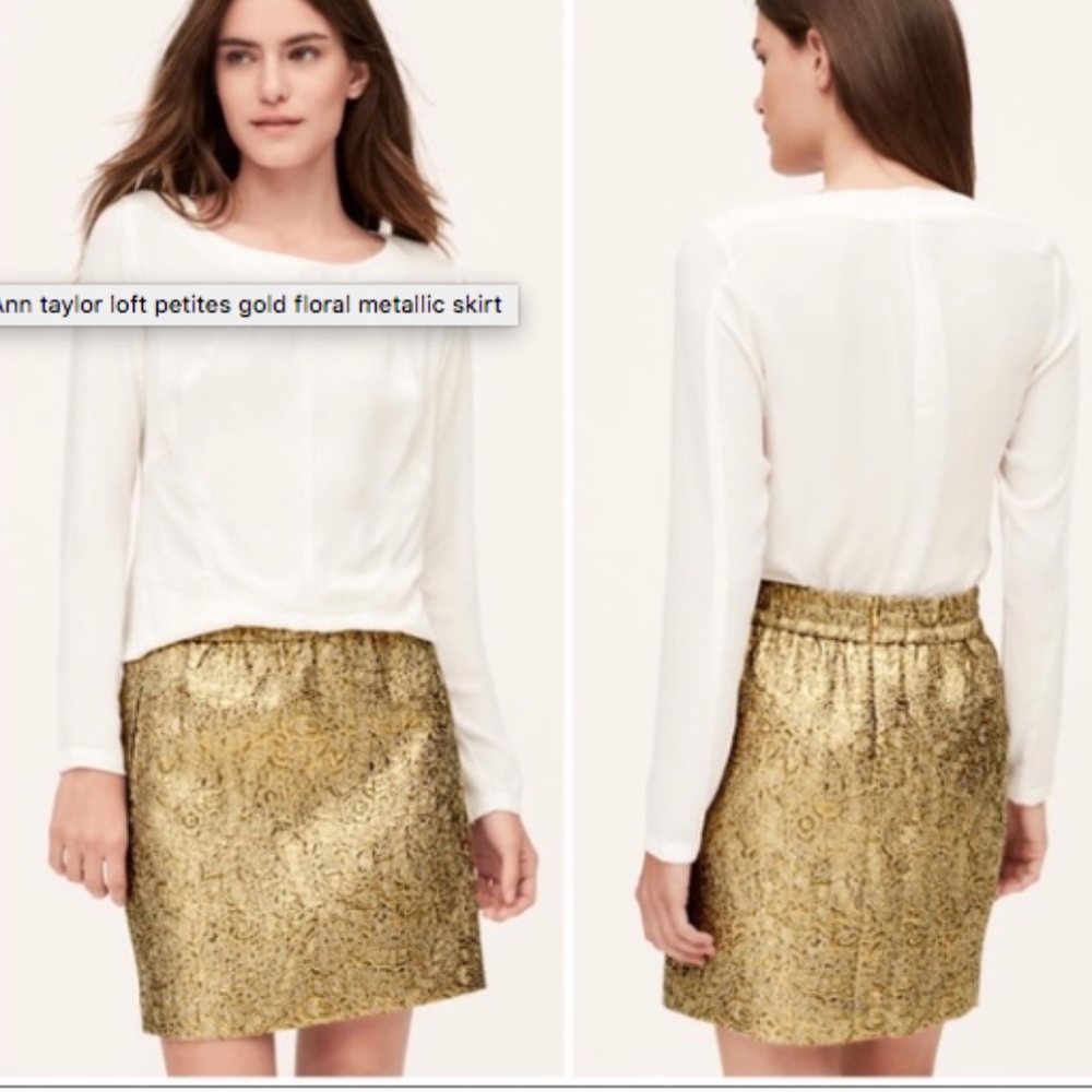 Ann Taylor LOFT Gold Metallic Texture Floral Skirt